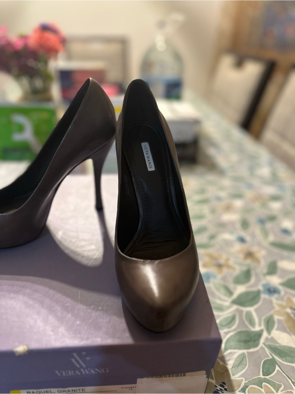Vera Wang Raquel Metallic Gray Platform Pumps